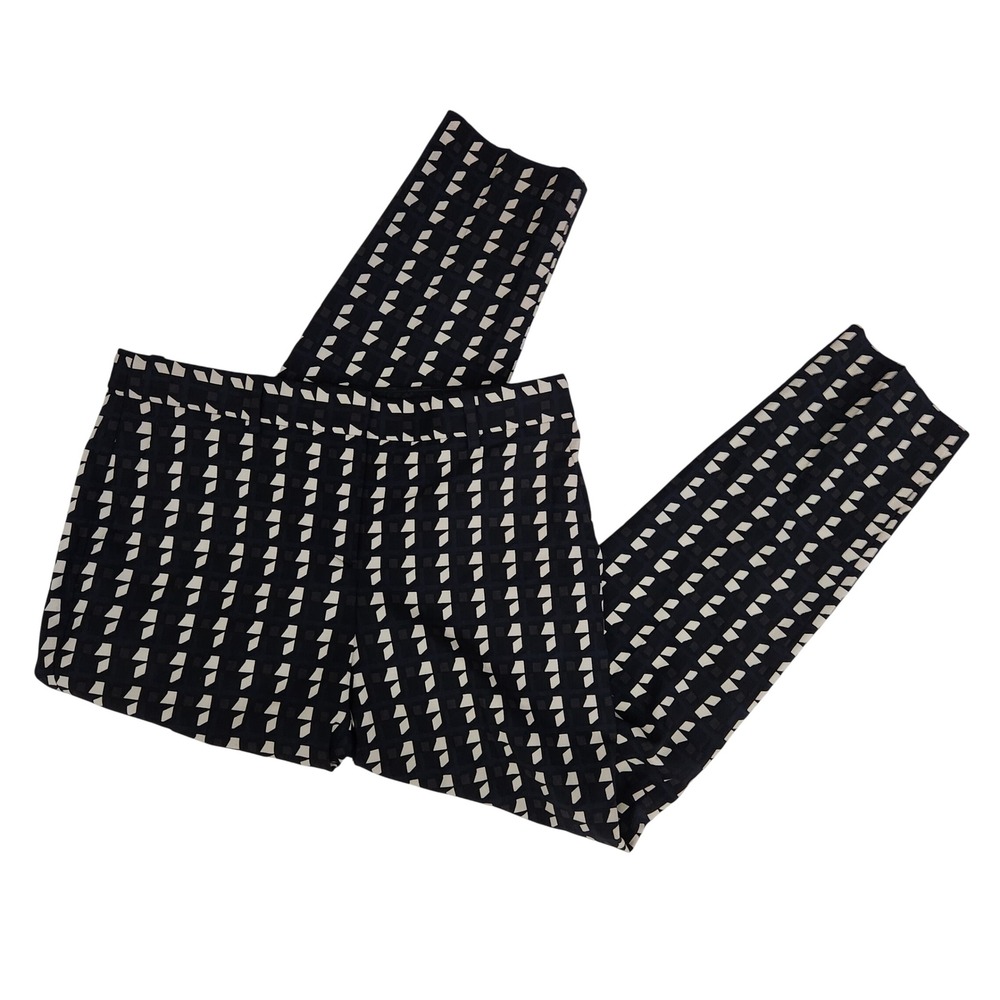 Theory Treeca 2 Geo Plaid Wool Crop Trouser Pants Black Navy Cream Size 2